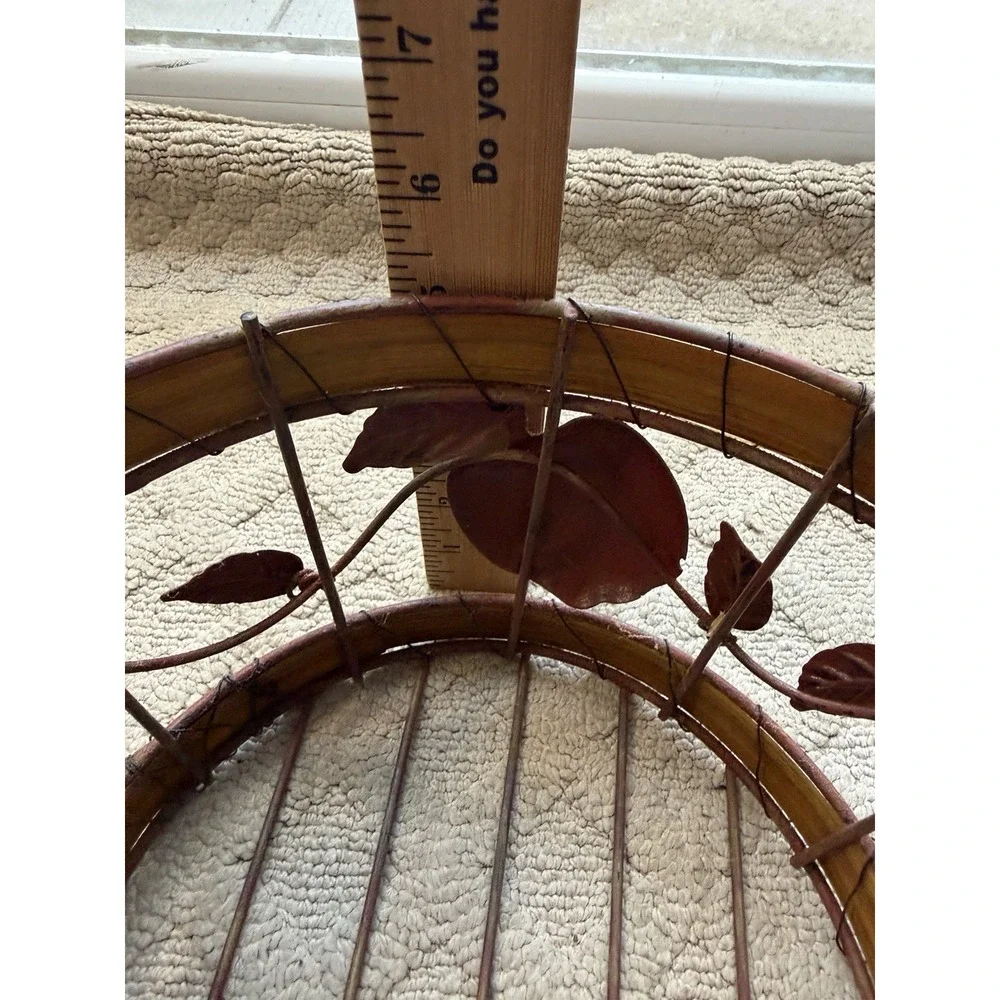 Rustic Metal And Wood Basket with Metal Apples and Spring Style Handles